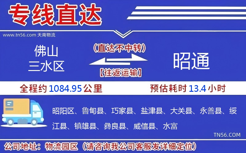 佛山三水区到昭通物流公司